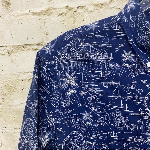 Old Navy Slim Fit Blue Charcoal Vacation Classic Button Up Shirt - Picture 2 of 5